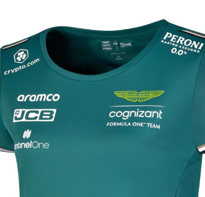 Camiseta oficial del equipo Aston Martin Aramco Cognizant F1 para mujer, 2023