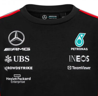 Camiseta infantil de piloto del equipo Mercedes, negra, 2023
