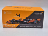 Voiture miniature McLaren, Bburago, Lando Norris, livrée Miami, boîte acrylique, MCL38 🔥