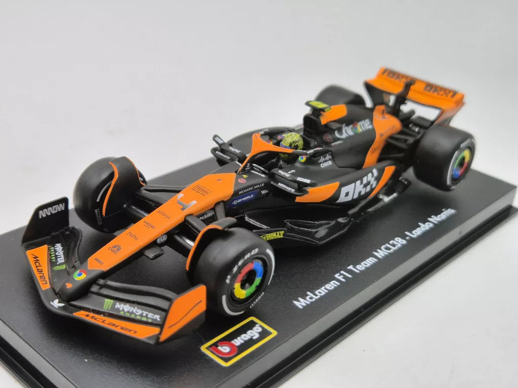 Voiture miniature McLaren, Bburago, Lando Norris, livrée Miami, boîte acrylique, MCL38 🔥